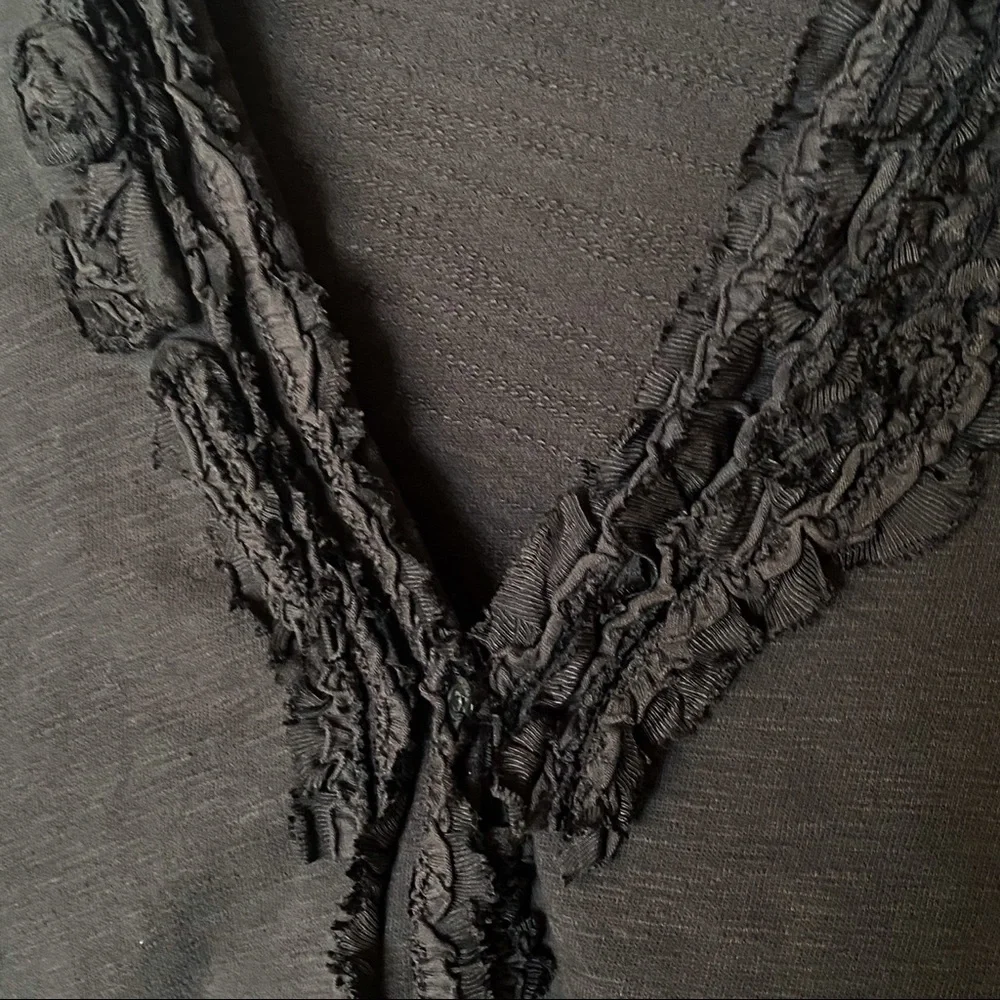 Eddie Bauer Gray V Neck Ruffle Trim Cardigan Small